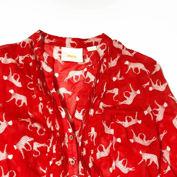 Maeve Anthro Leopard Pintuck Cotton Blouse Top - Picture 4 of 8